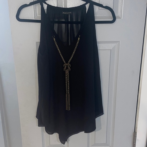 Jella couture, size small, flowy, black, blouse with connected necklace chain - Picture 1 of 7